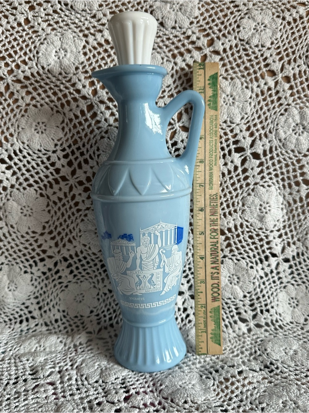 Vintage 1961 Jim Beam Blue Decanter with White Stopper